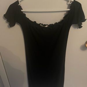 Black off the shoulder dress with frills